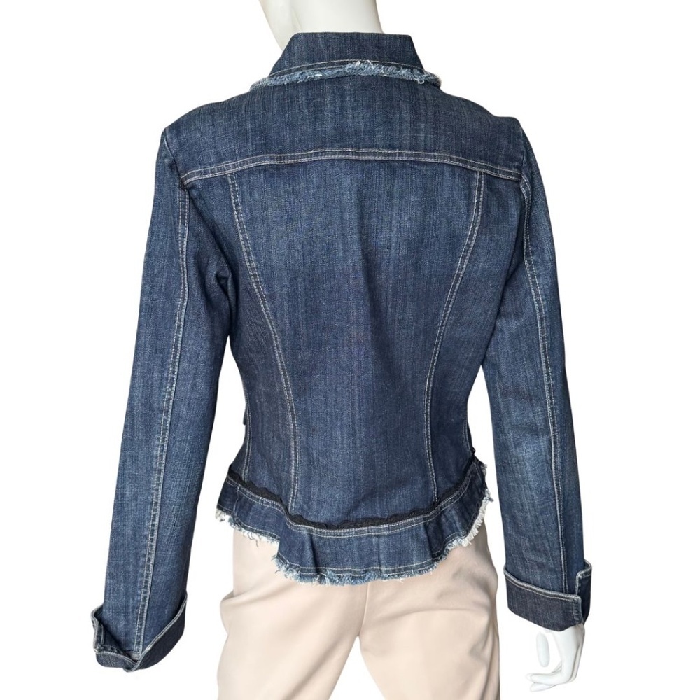 Cache Denim Jacket With Rhinestone Buttons And Black Lace Trim Size 10 - Picture 3 of 5